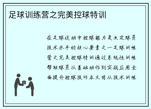 足球训练营之完美控球特训