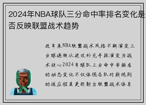 2024年NBA球队三分命中率排名变化是否反映联盟战术趋势